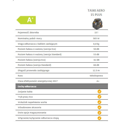 TASKI AERO 15 PLUS cichy odkurzacz TASKI AERO 15 PLUS cichy odkurzacz