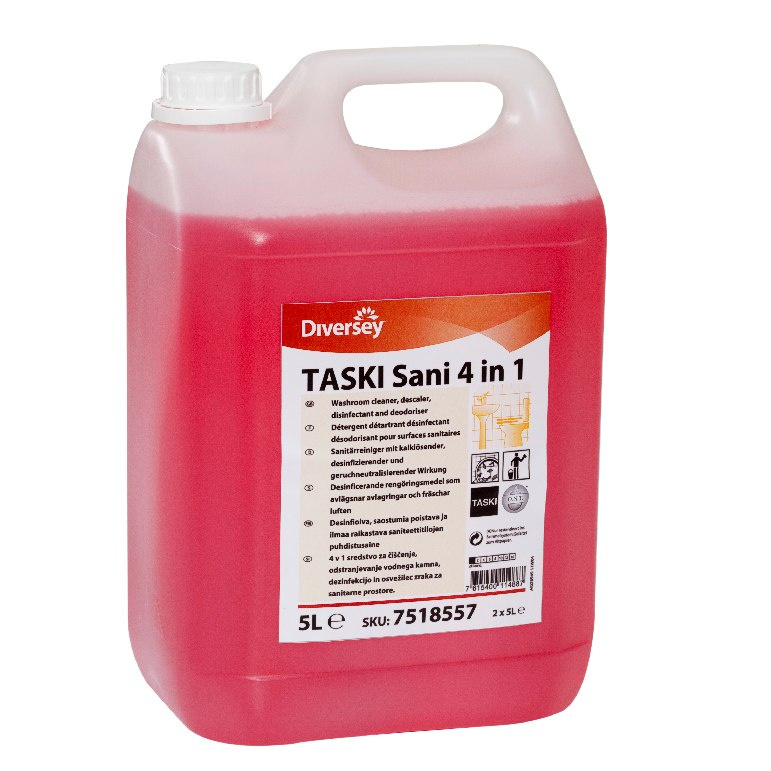 TASKI SANI 4IN1 5L Preparat dezynfekcyjny do mycia, odkamieniania, dezynfekcji oraz odświeżania powierzchni TASKI SANI 4IN1 5L Preparat dezynfekcyjny do mycia, odkamieniania, dezynfekcji oraz odświeżania powierzchni