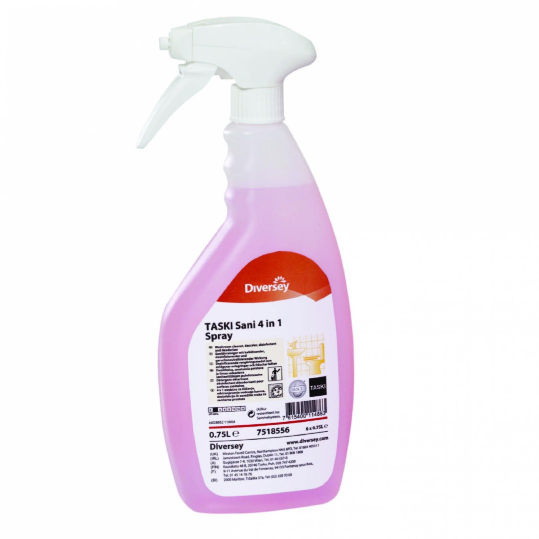 TASKI SANI 4IN1 SPRAY 750ML Preparat dezynfekcyjny do mycia, odkamieniania, dezynfekcji oraz odświeżania powierzchni TASKI SANI 4IN1 SPRAY 750ML Preparat dezynfekcyjny do mycia, odkamieniania, dezynfekcji oraz odświeżania powierzchni
