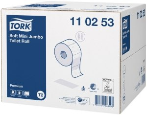 Tork 110253 Mini Jumbo biały miękki papier toaletowy do dozowników -12 rolek Tork 110253 Mini Jumbo biały miękki papier toaletowy do dozowników -12 rolek